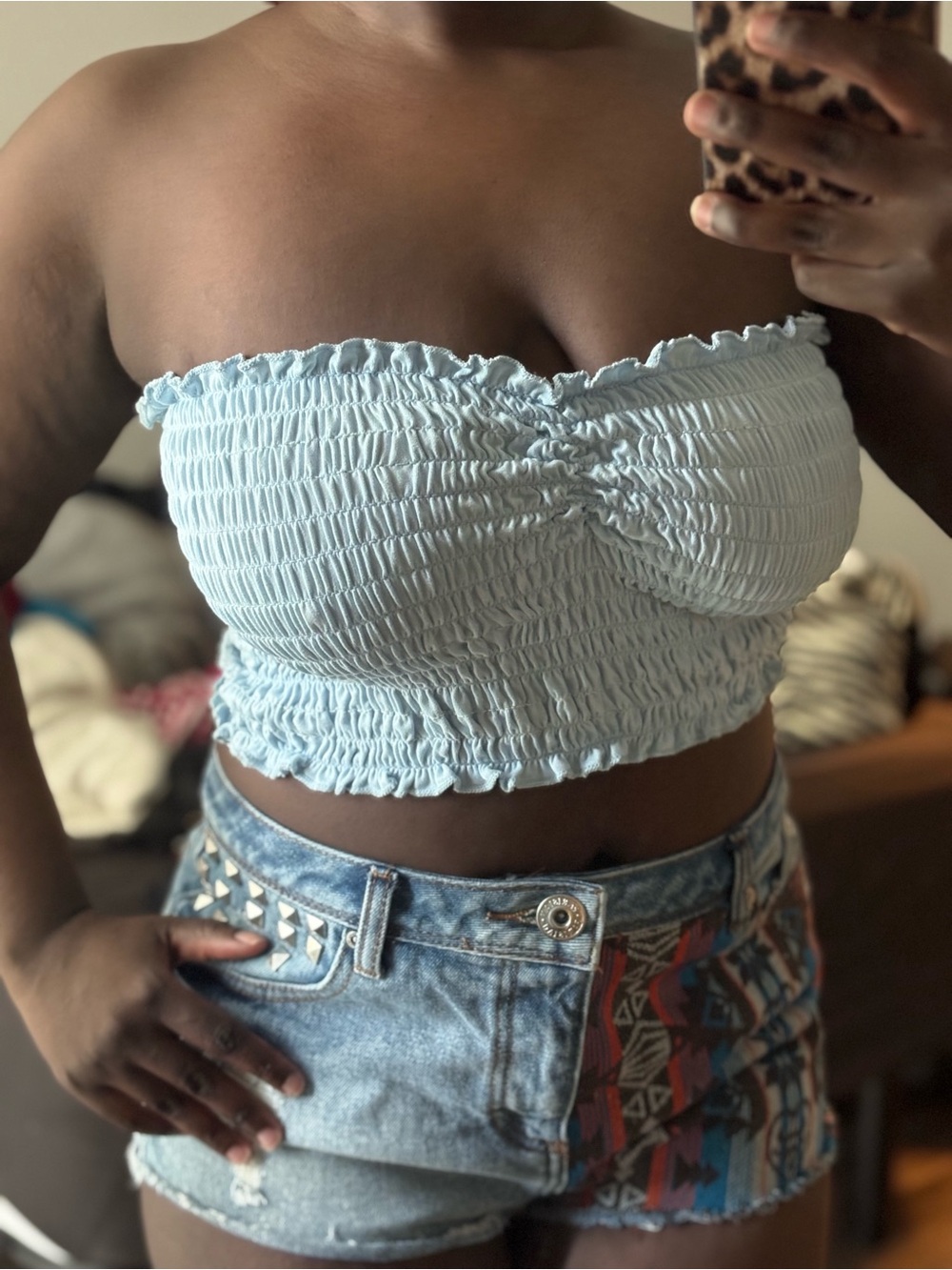 Made in USA Streetwear Society Light Blue Smocked Strapless Crop Top